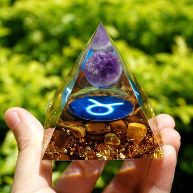 #121 - Handmade Amethyst & Tiger Eye 'DISPEL YOUR FEARS' TAURUS Zodiac ORGONITE Pyramid